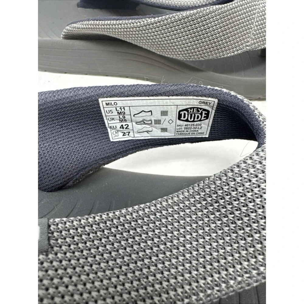 Hey Dude Milo Slip-on Thong Sandals‎ Grey 40125-030 Men's 9 Women's 11